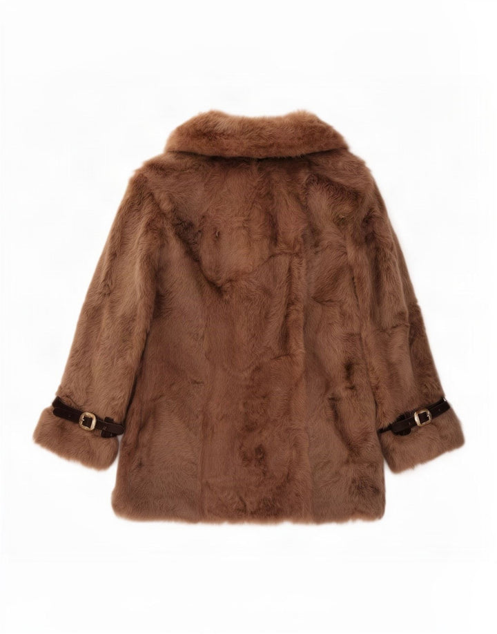 Vintage Womens Faux Fur Overcoat UK 14 Medium Brown