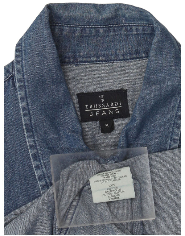 Trussardi Jeans Mens Denim Shirt Small Blue Cotton