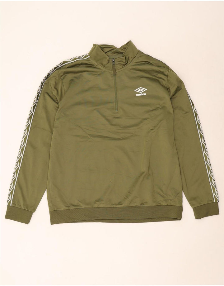 Umbro Mens Graphic Zip Neck Sweatshirt Jumper XL Green Polyester