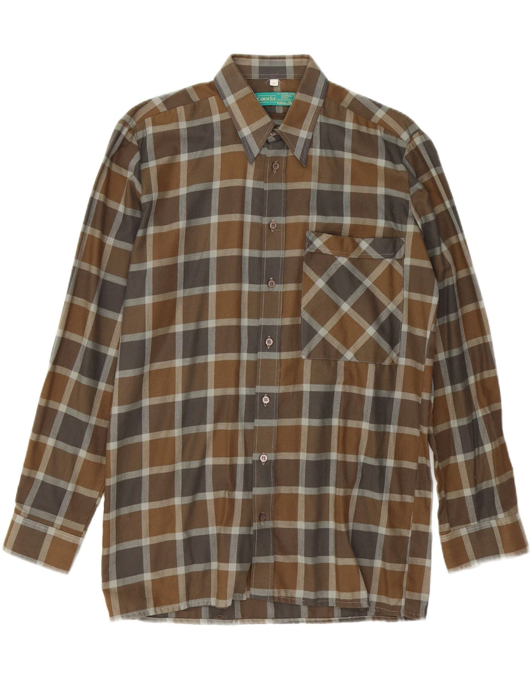 CANDA Mens Flannel Shirt Size 38 Medium Brown Check Cotton Vintage Canda and Second-Hand Canda from Messina Hembry 