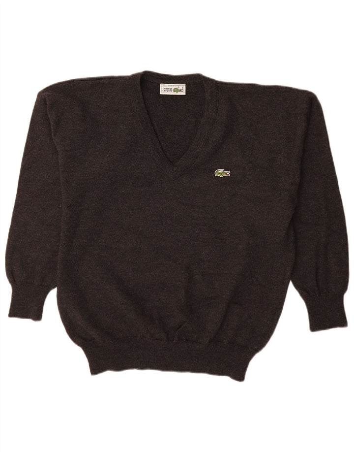 Lacoste Mens V-Neck Jumper Sweater Size 6 XL Grey New Wool