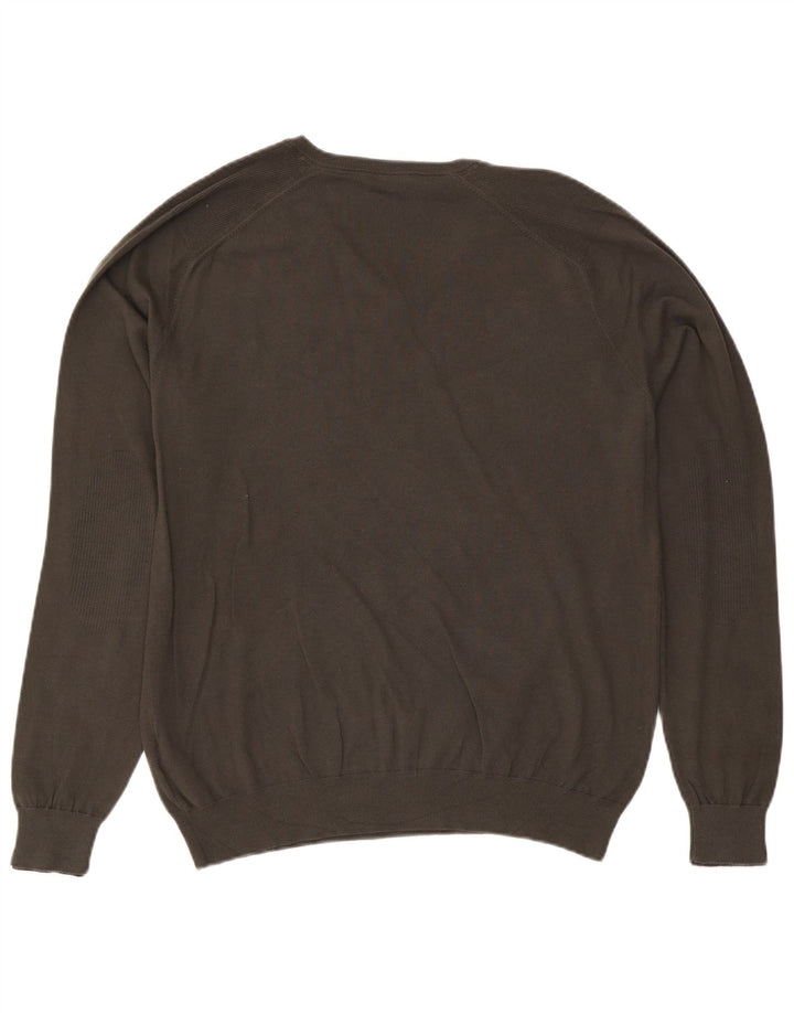 Guess Mens V-Neck Jumper Sweater XL Khaki Cotton