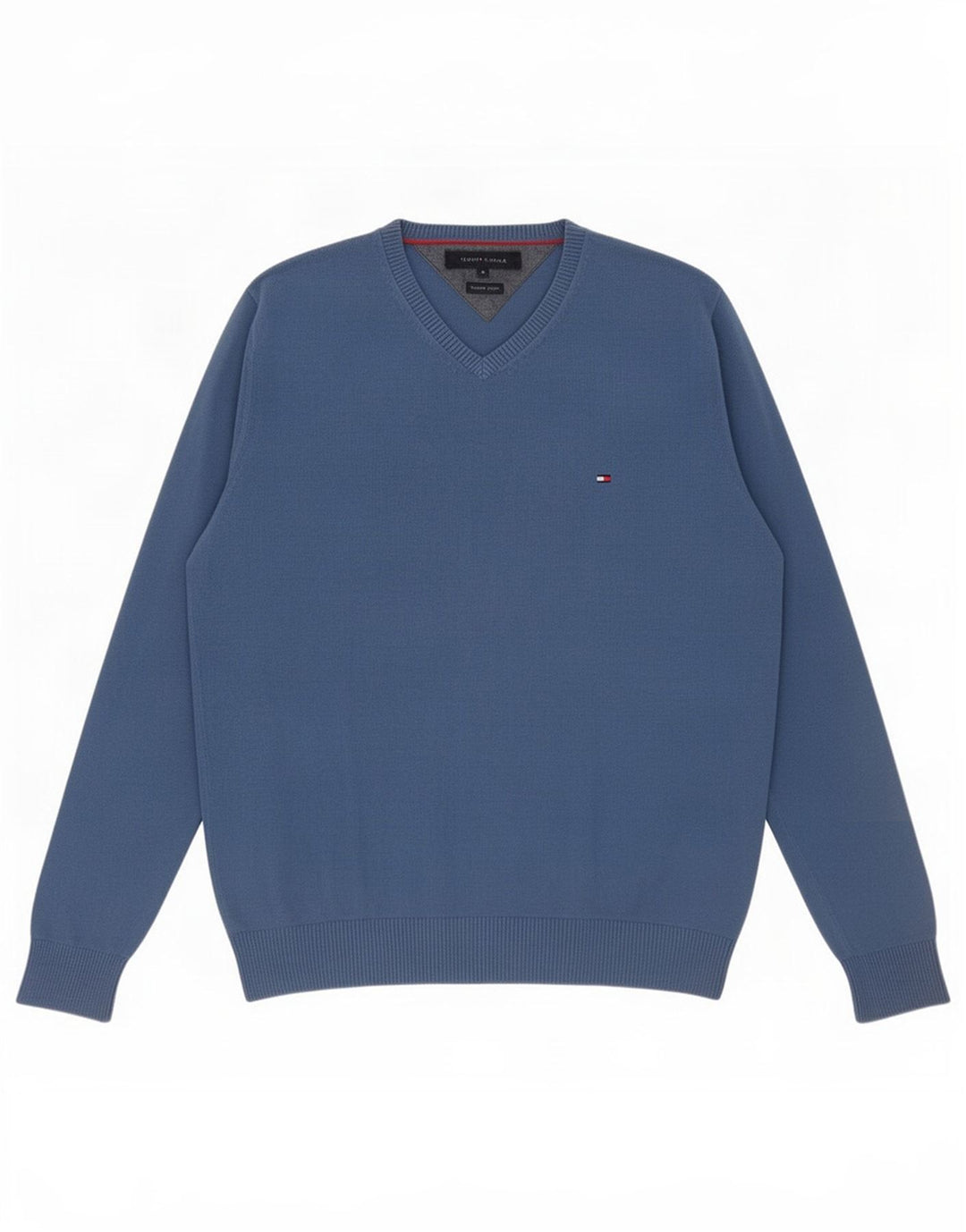 Tommy Hilfiger Mens V-Neck Jumper Sweater Medium Blue Cotton