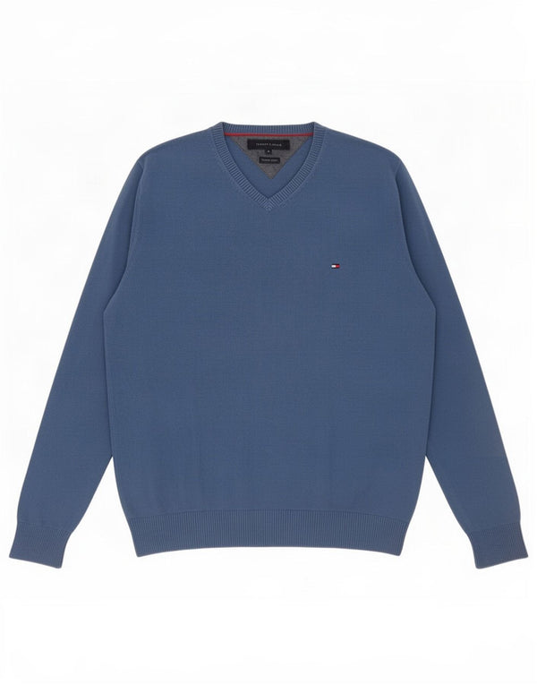 Tommy Hilfiger Mens V-Neck Jumper Sweater Medium Blue Cotton