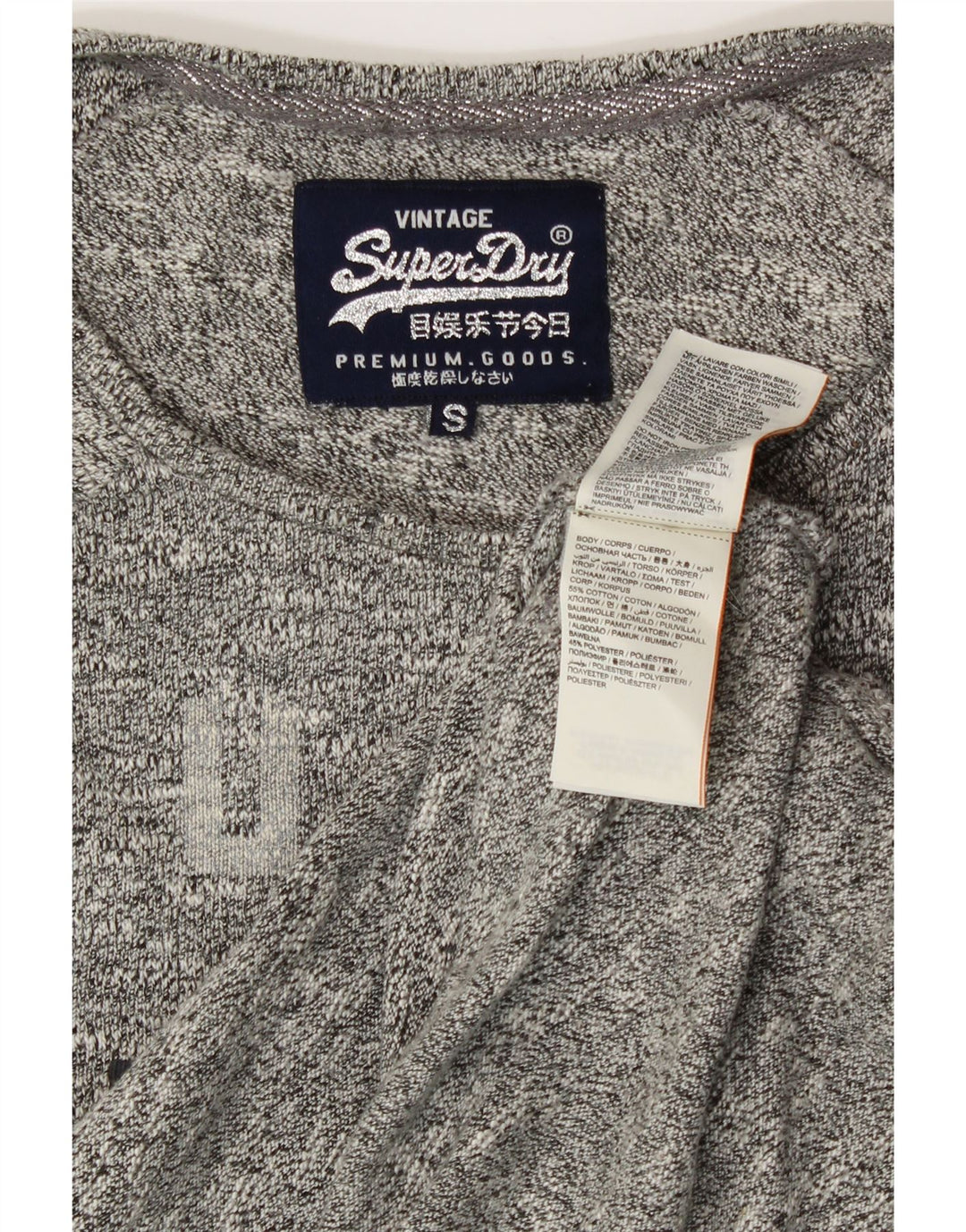 SUPERDRY Womens Oversized Graphic Top Long Sleeve UK 10 Small Grey Cotton