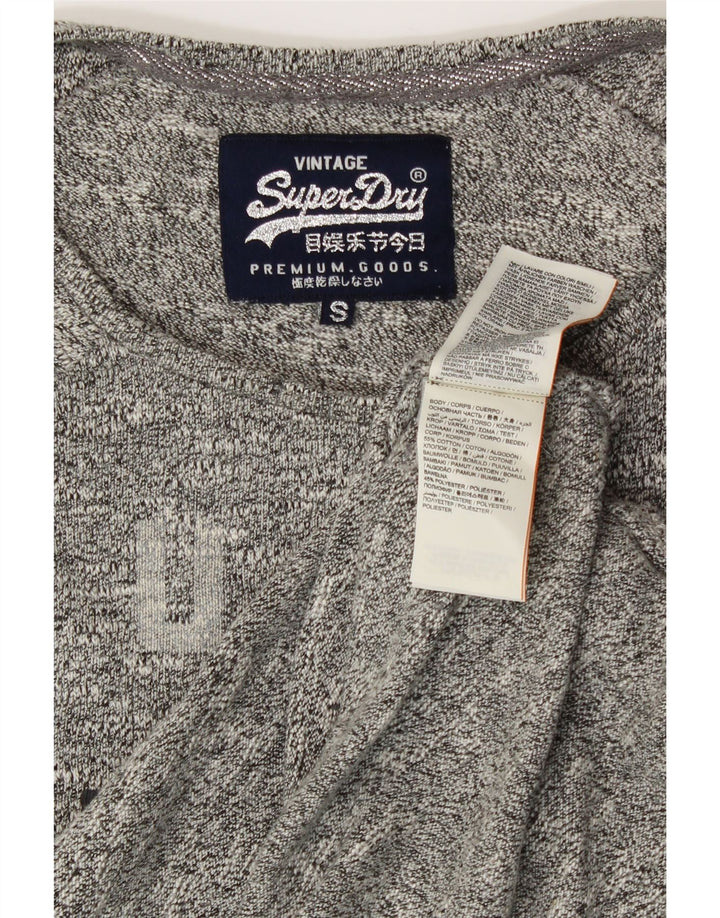 SUPERDRY Womens Oversized Graphic Top Long Sleeve UK 10 Small Grey Cotton