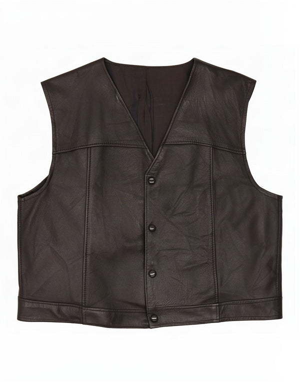 Vintage Mens Leather Waistcoat IT 54 XL Black
