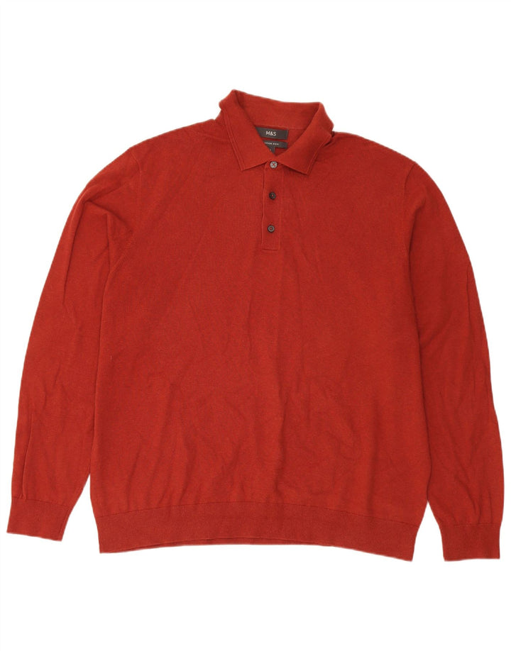 Marks & Spencer Mens Polo Neck Jumper Sweater XL Red Cotton