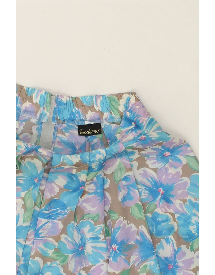 VINTAGE Womens Pleated Skirt EU 40 Medium W28 Blue Floral Vintage Vintage and Second-Hand Vintage from Messina Hembry 