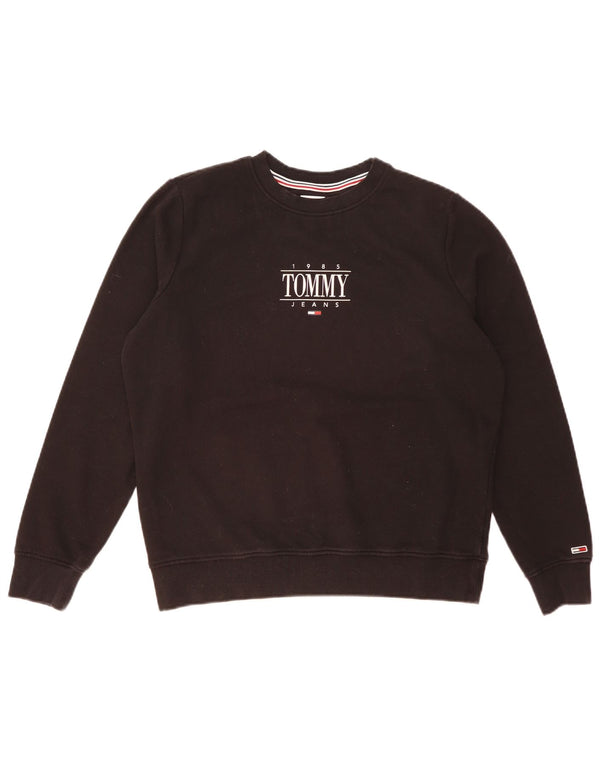 Tommy Hilfiger Womens Graphic Sweatshirt Jumper UK 16 Large Black Cotton