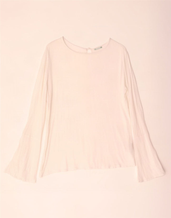 Benetton Womens Top Long Sleeve UK 14 Large White Viscose