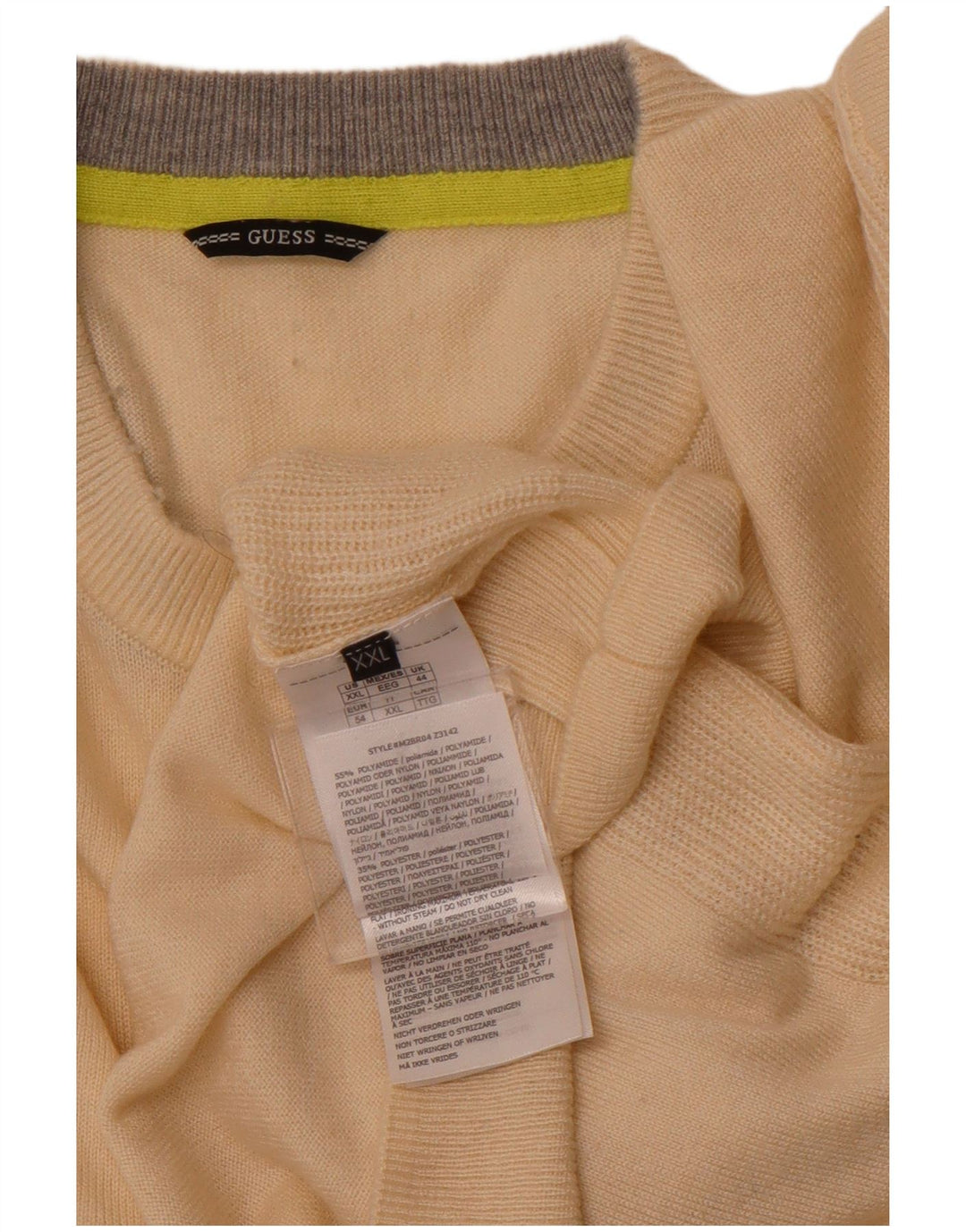 GUESS Mens Crew Neck Jumper Sweater UK 44 2XL Beige Polyamide