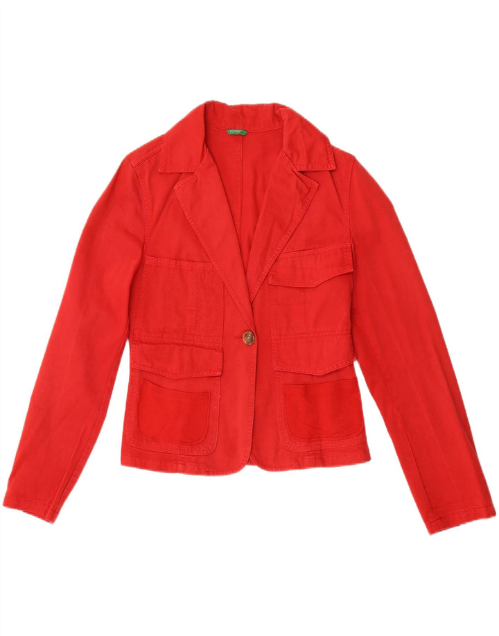 Benetton Womens Graphic 1 Button Blazer Jacket IT 42 Medium Red Cotton