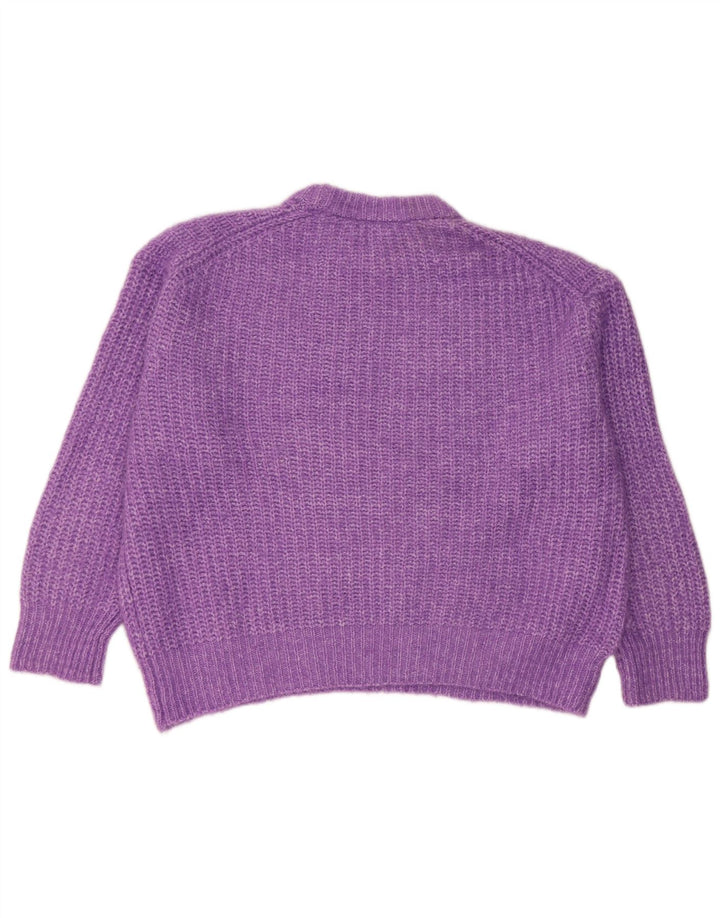 Zara Womens Oversized Crew Neck Jumper Sweater UK 16 Large Purple Polyester