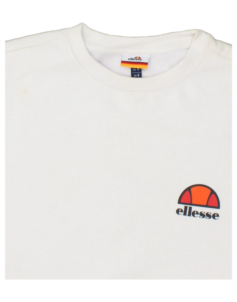 ELLESSE Womens Oversized Graphic Sweatshirt Jumper UK 8 Small White Cotton | Vintage Ellesse | Thrift | Second-Hand Ellesse | Used Clothing | Messina Hembry 