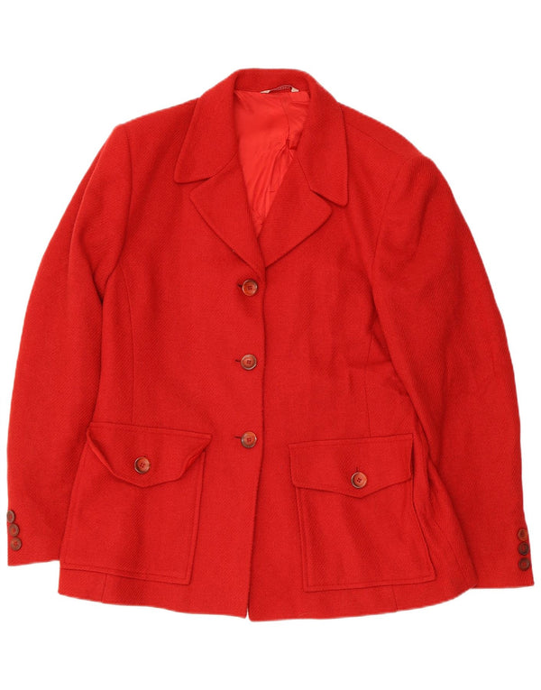 Stefanel Womens 3 Button Blazer Jacket UK 14 Medium Red Wool