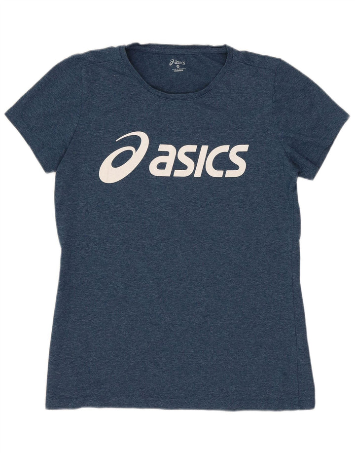 ASICS Womens Graphic T-Shirt Top UK 12 Medium Navy Blue Flecked Cotton