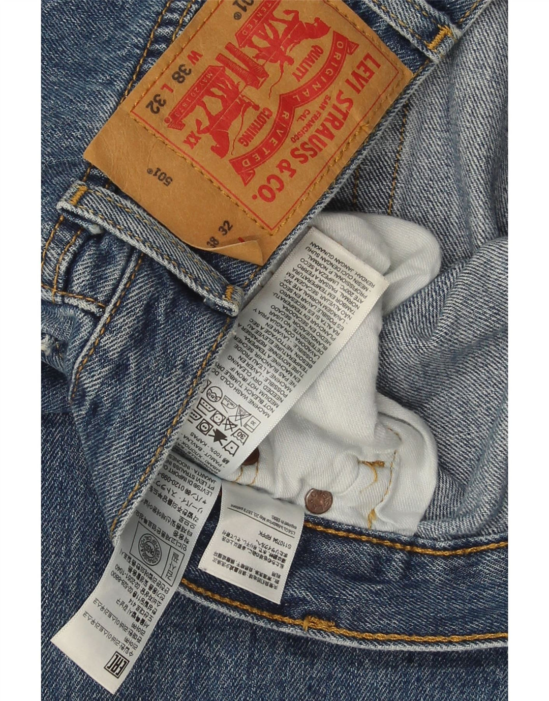 Levi's Mens 501 Straight Jeans W38 L32 Blue Cotton