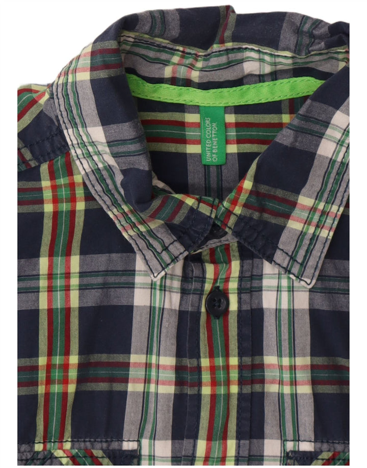 BENETTON Boys Shirt 9-10 Years Navy Blue Check