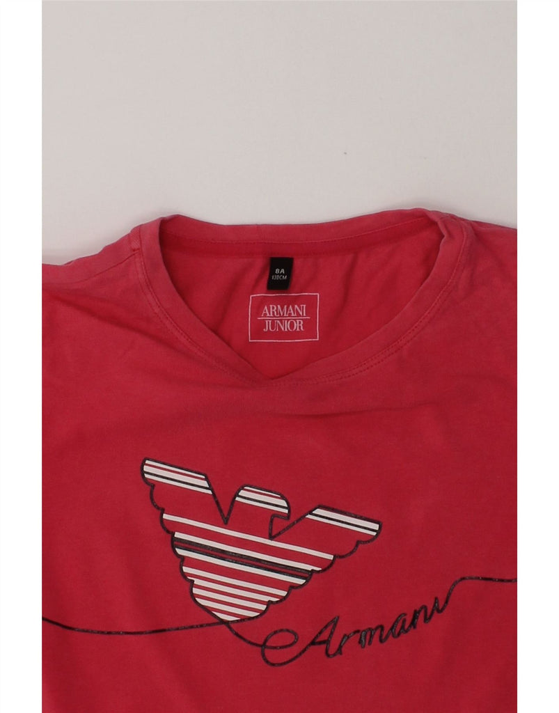 ARMANI JUNIOR Girls Graphic T-Shirt Top 7-8 Years Red | Vintage Armani Junior | Thrift | Second-Hand Armani Junior | Used Clothing | Messina Hembry 