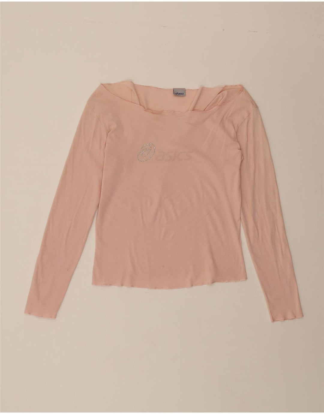 ASICS Womens Graphic Top Long Sleeve UK 12 Medium Pink Vintage Asics and Second-Hand Asics from Messina Hembry 