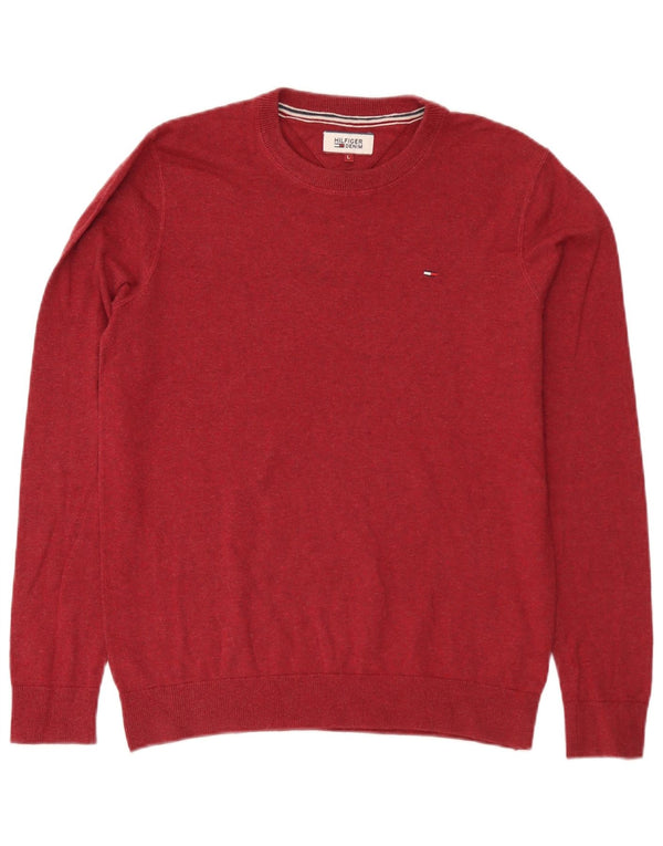 Tommy Hilfiger Mens Crew Neck Jumper Sweater Large Burgundy Cotton