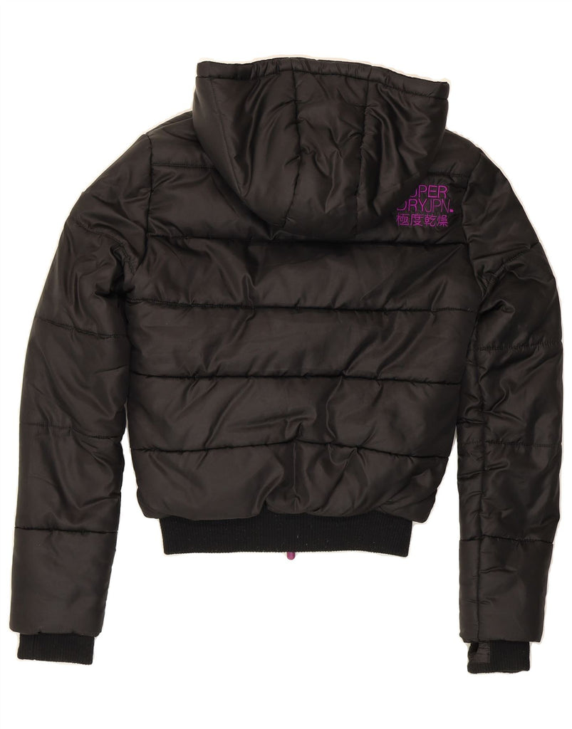 SUPERDRY Womens Hooded Padded Jacket UK 10 Small Black Polyester Vintage Superdry and Second-Hand Superdry from Messina Hembry 