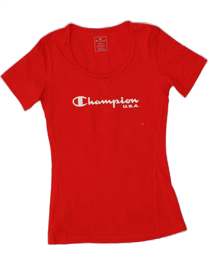 CHAMPION Womens Graphic T-Shirt Top UK 10 Small Red Vintage Champion and Second-Hand Champion from Messina Hembry 