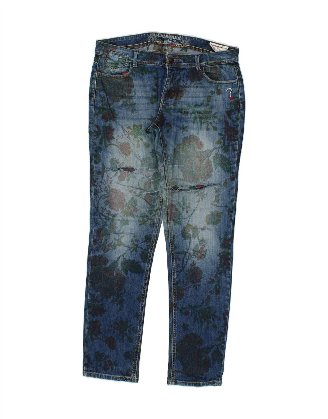 DESIGUAL Womens Skinny Jeans W32 L32 Blue Floral Polyester