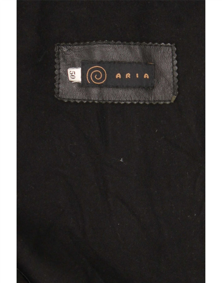 Aria Mens Hooded Leather Bomber Jacket IT 50 Large Black