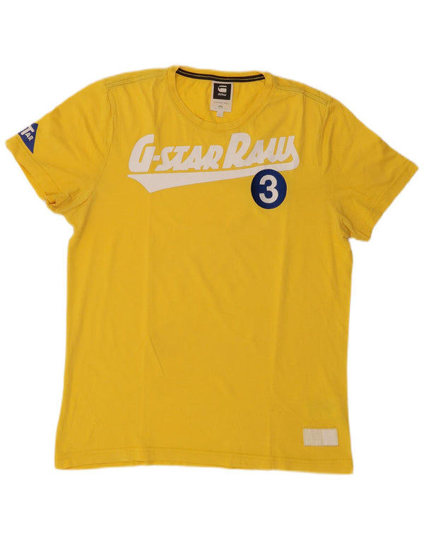 G-Star Mens Graphic T-Shirt Top Large Yellow Cotton