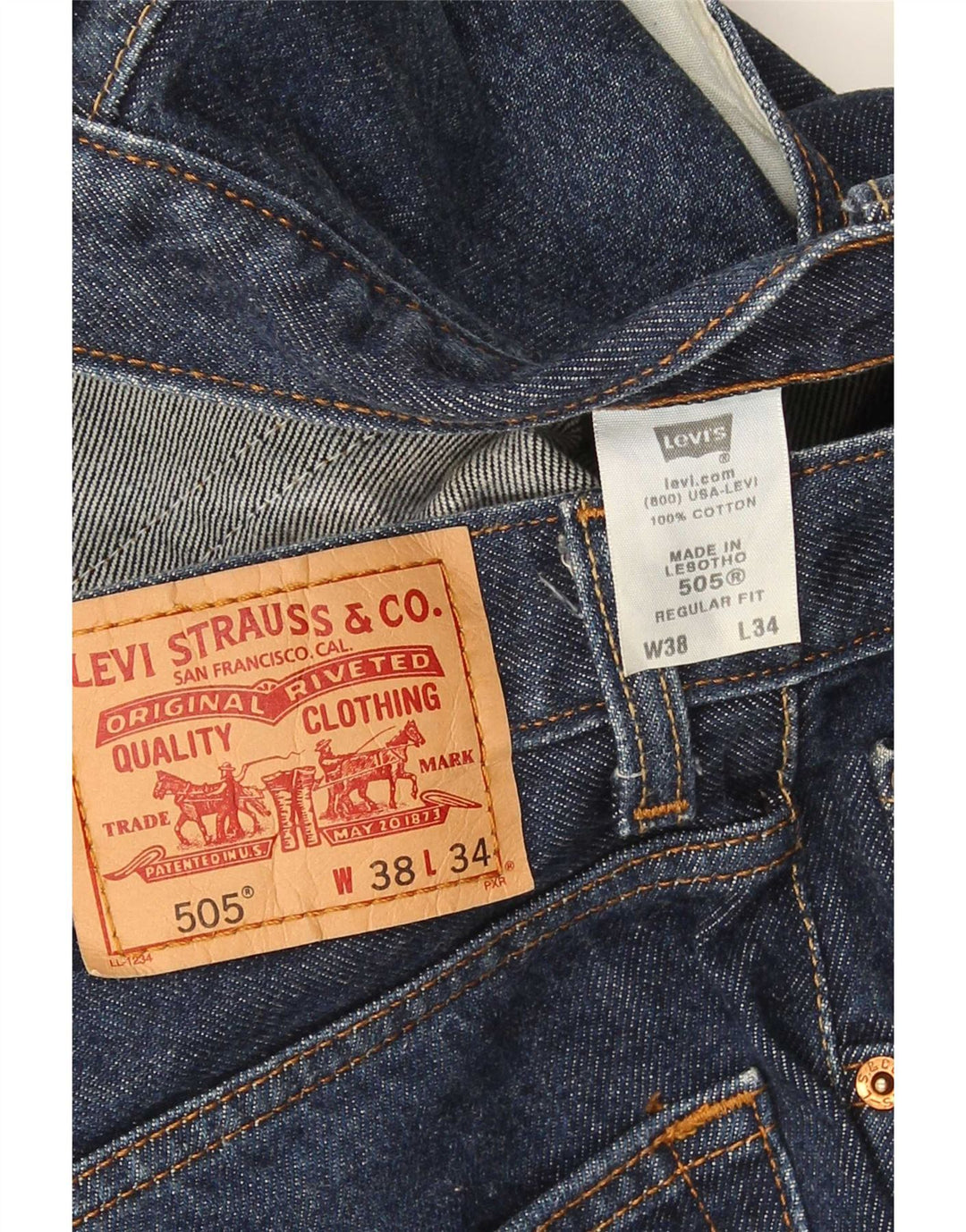 Levi's Mens 505 Regular Fit Straight Jeans W38 L34 Navy Blue Cotton