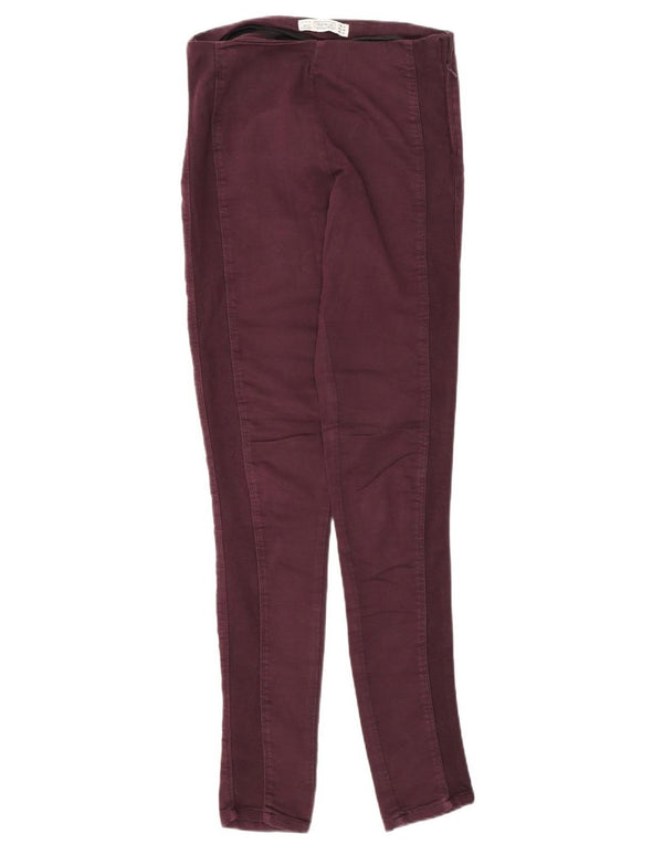 Zara Womens Trafaluc Skinny Trousers EU 36 XS W26 L31 Burgundy Colourblock