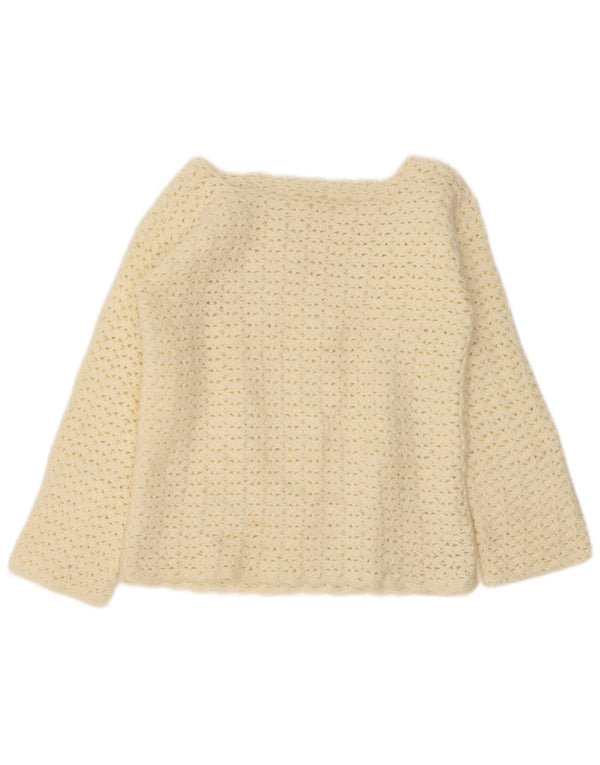 Vintage Womens Crochet Boat Neck Jumper Sweater UK 14 Medium Off White