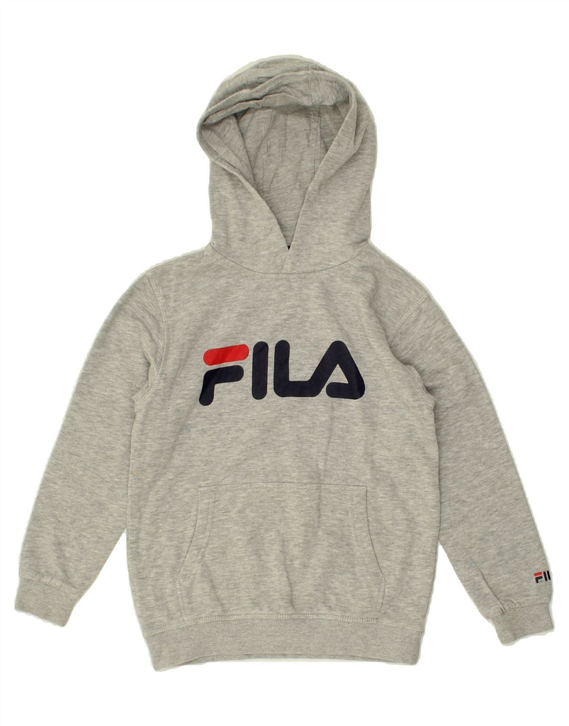 FILA Boys Graphic Hoodie Jumper 7-8 Years Grey Cotton Vintage Fila and Second-Hand Fila from Messina Hembry 