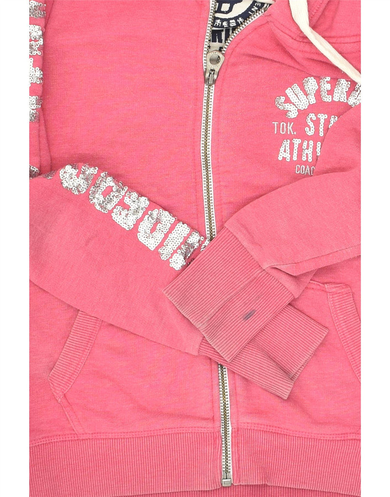 SUPERDRY Womens Graphic Zip Hoodie Sweater UK 10 Small Pink Cotton | Vintage Superdry | Thrift | Second-Hand Superdry | Used Clothing | Messina Hembry 