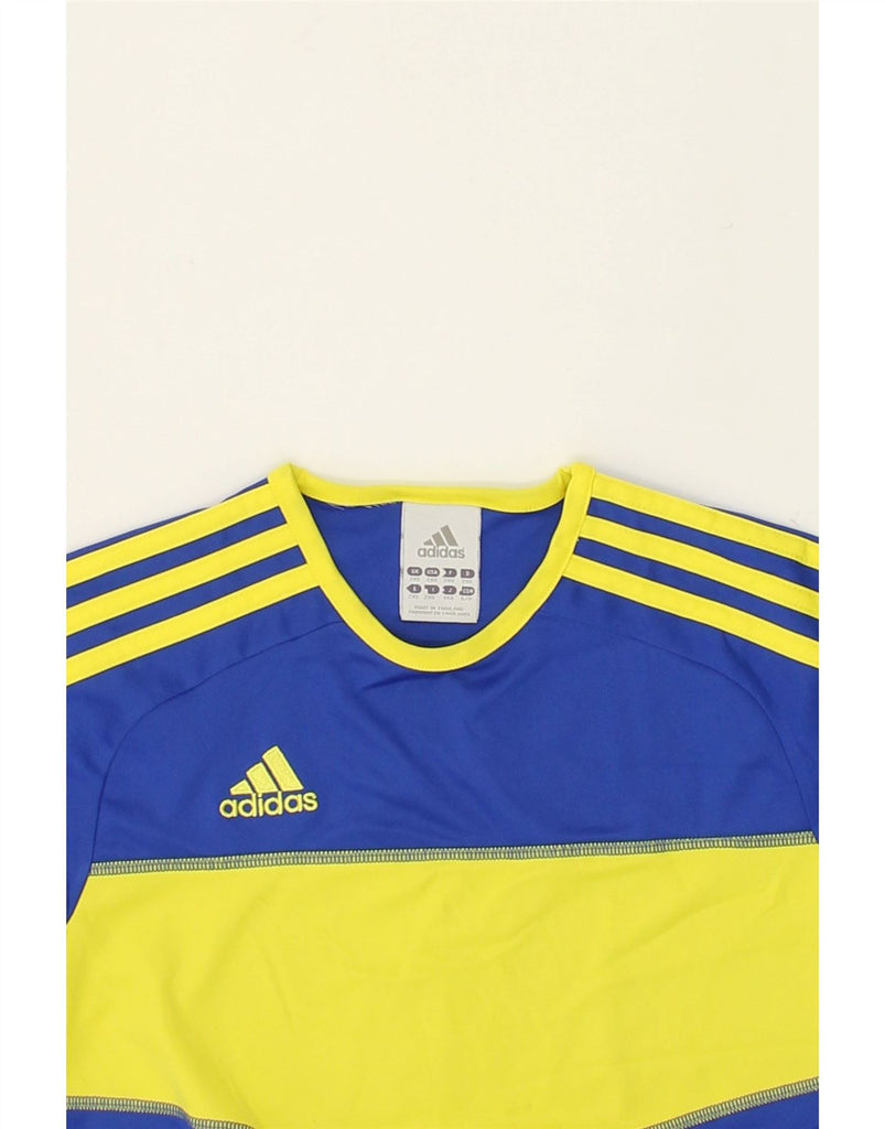 ADIDAS Boys T-Shirt Top 13-14 Years 2XS Blue Colourblock Polyester | Vintage Adidas | Thrift | Second-Hand Adidas | Used Clothing | Messina Hembry 