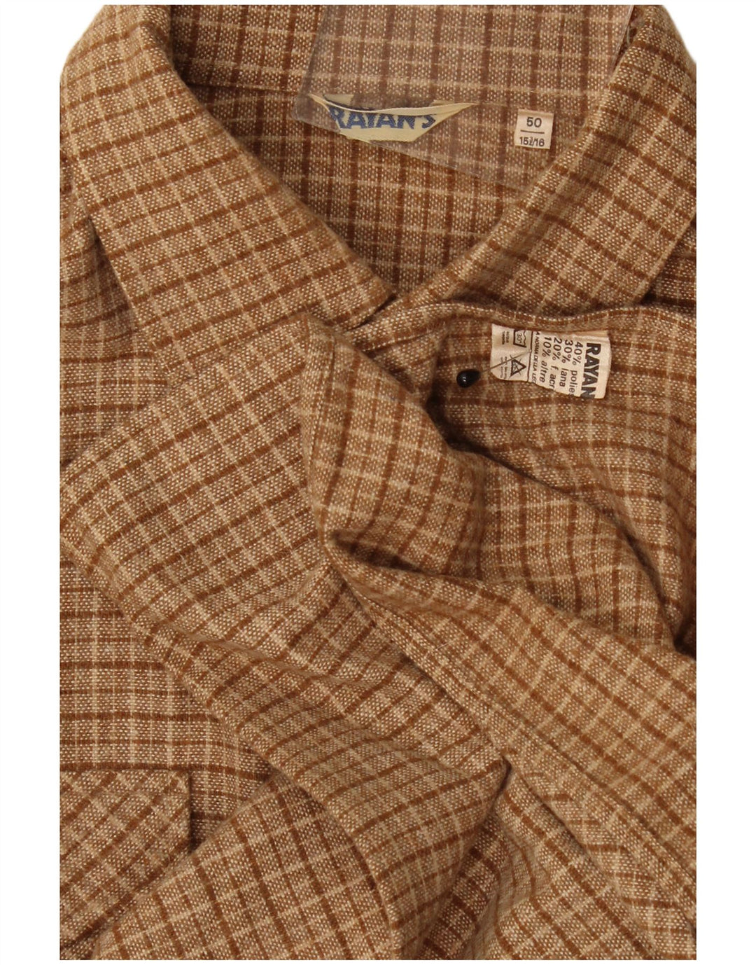 Vintage Mens Flannel Shirt IT 50 15/16 Medium Brown Check Polyester
