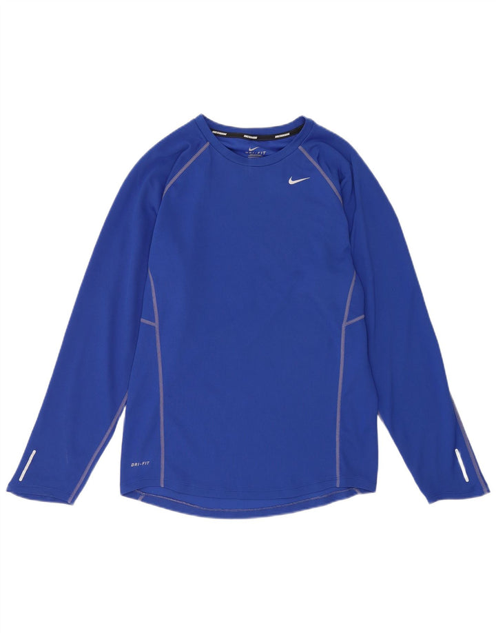 NIKE Mens Dri Fit Top Long Sleeve Small Blue Polyester