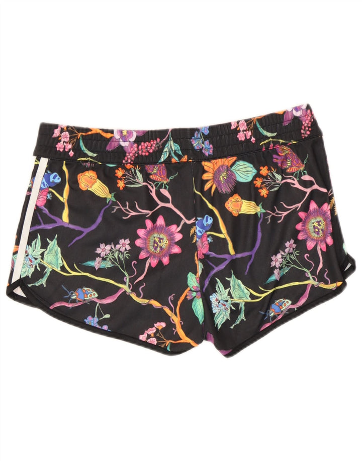 Adidas Womens Sport Shorts UK 12 Medium Black Floral Polyester