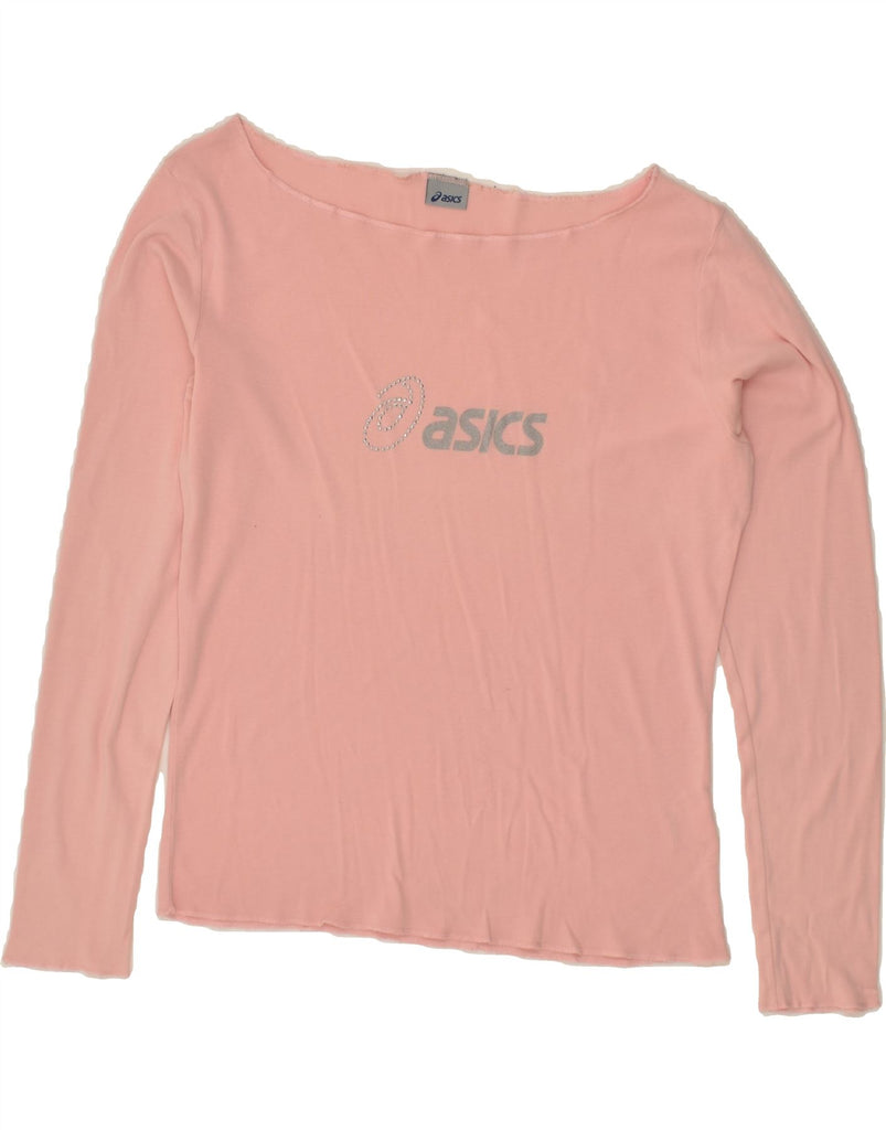 ASICS Womens Graphic Top Long Sleeve UK 14 Large Pink Cotton | Vintage Asics | Thrift | Second-Hand Asics | Used Clothing | Messina Hembry 