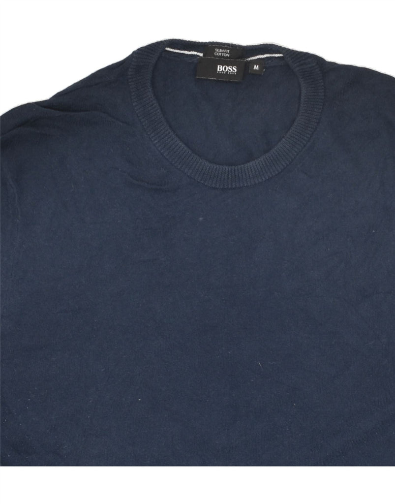 HUGO BOSS Mens Slim Fit Crew Neck Jumper Sweater Medium Navy Blue Cotton Vintage Hugo Boss and Second-Hand Hugo Boss from Messina Hembry 