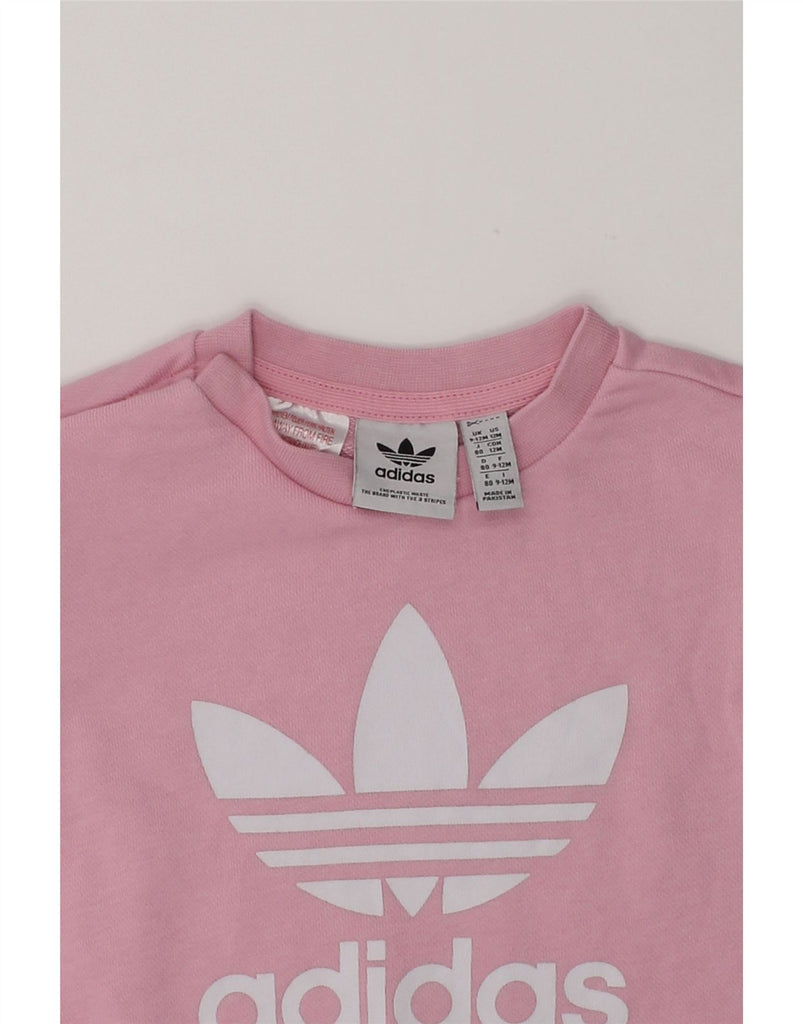 ADIDAS Baby Girls Graphic Sweatshirt Jumper 9-12 Months Pink Cotton | Vintage Adidas | Thrift | Second-Hand Adidas | Used Clothing | Messina Hembry 