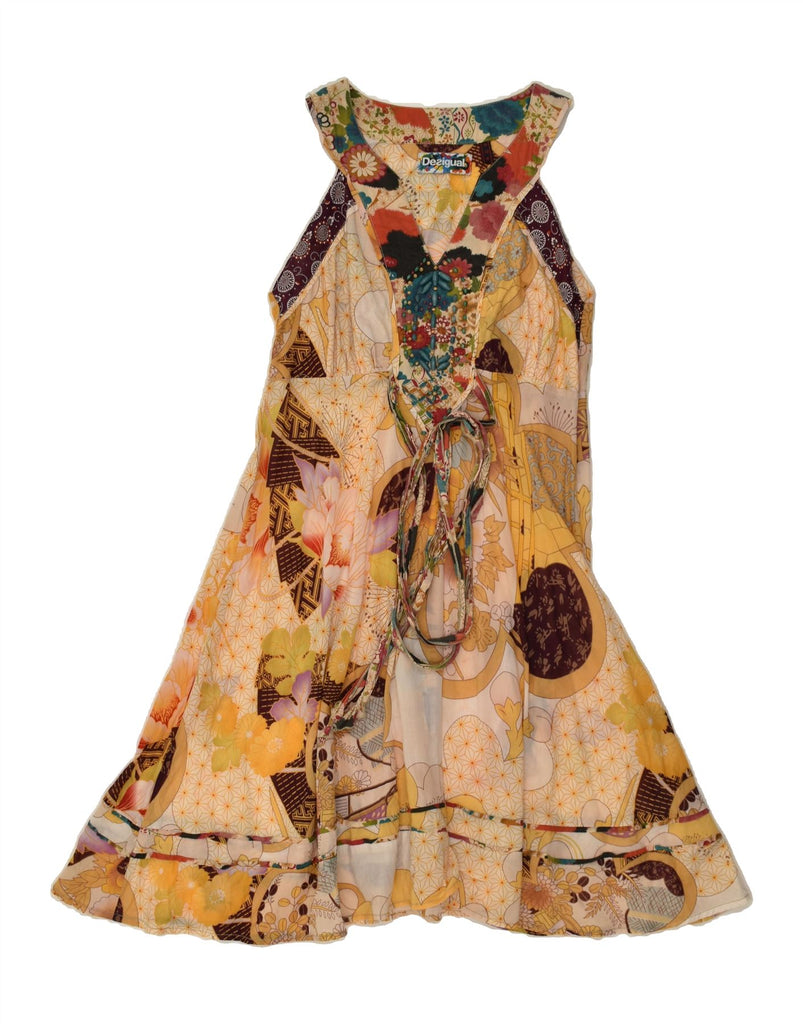 DESIGUAL Womens Abstract Pattern A-Line Dress EU 38 Medium Yellow Floral | Vintage Desigual | Thrift | Second-Hand Desigual | Used Clothing | Messina Hembry 