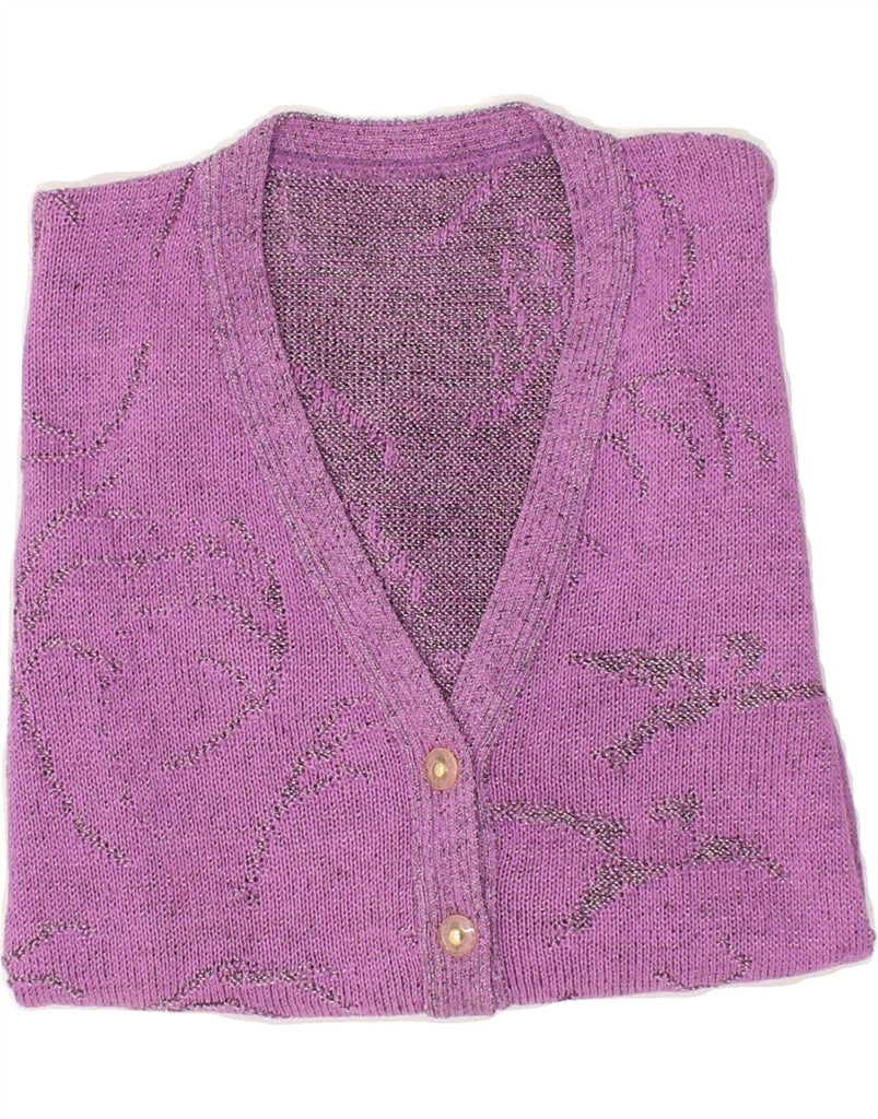 VINTAGE Womens Short Sleeve Cardigan Sweater UK 14 Medium Purple Acrylic | Vintage Vintage | Thrift | Second-Hand Vintage | Used Clothing | Messina Hembry 