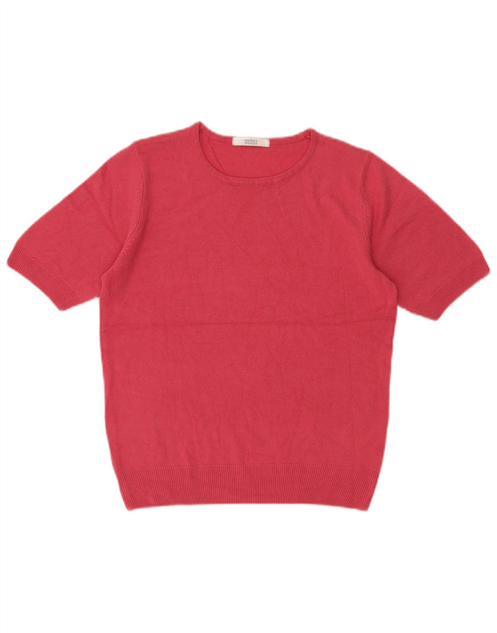 MARKS & SPENCER Womens Crop Crew Neck Jumper Sweater UK 10 Small Pink