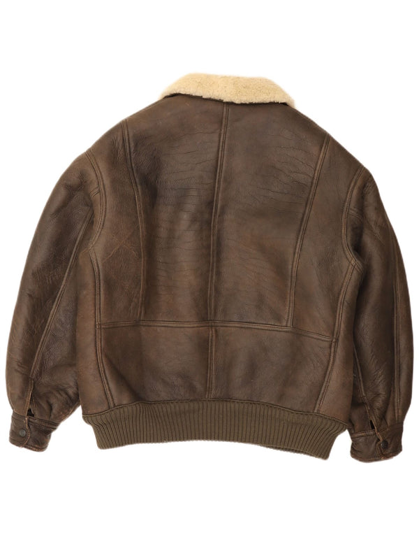 Vintage Mens Bomber Shearling Jacket UK 36 Small Brown