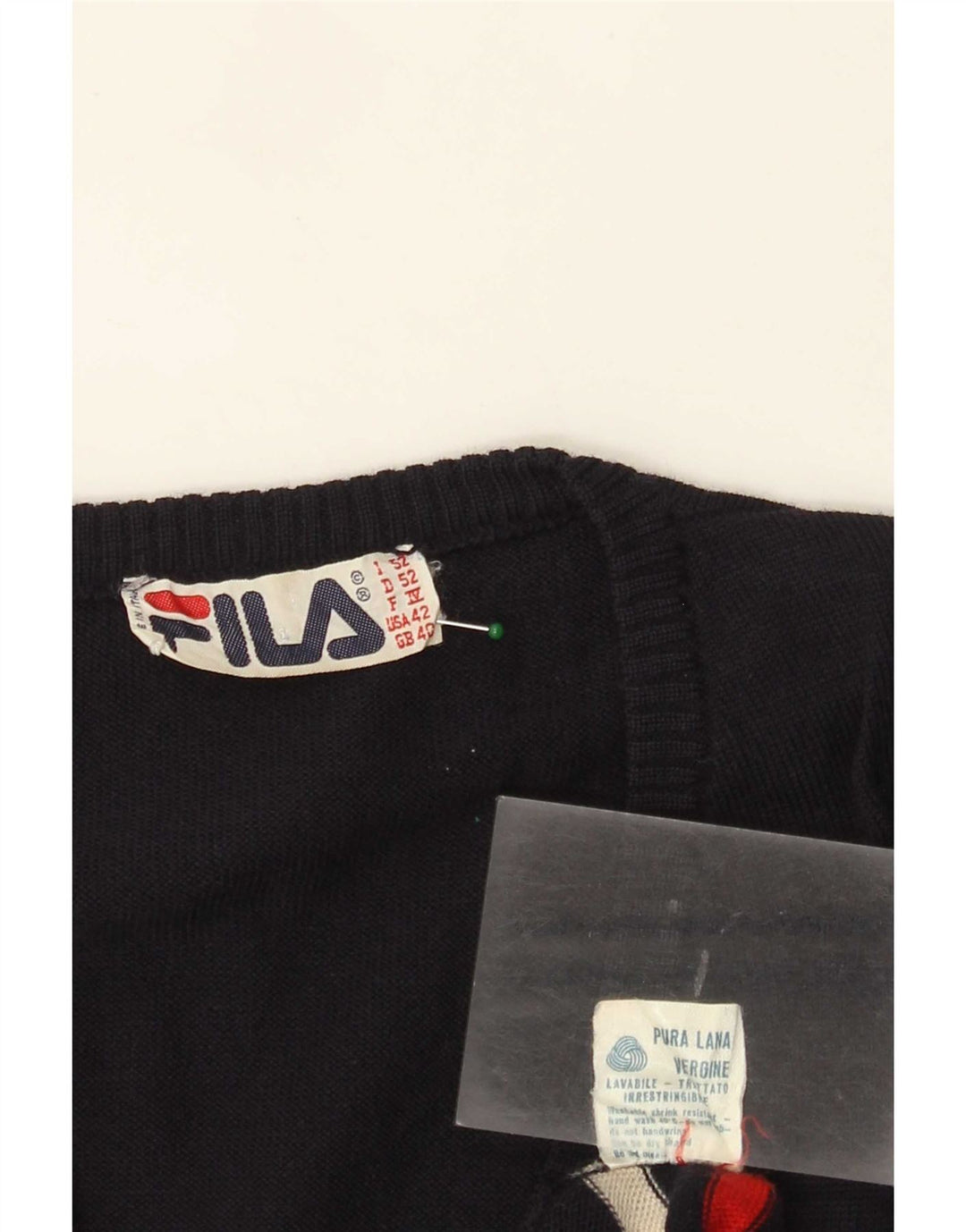 Fila Mens Vest Tank Top UK 40 Medium Navy Blue Striped Wool