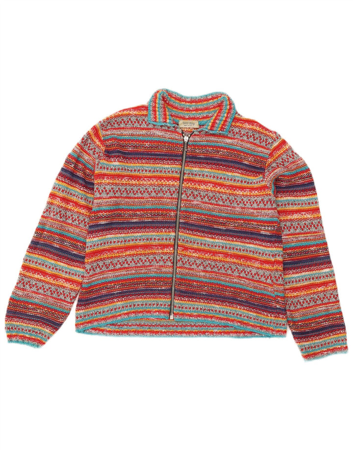 Wit Boy Womens Crop Cardigan Sweater UK 12 Medium Multicoloured Striped