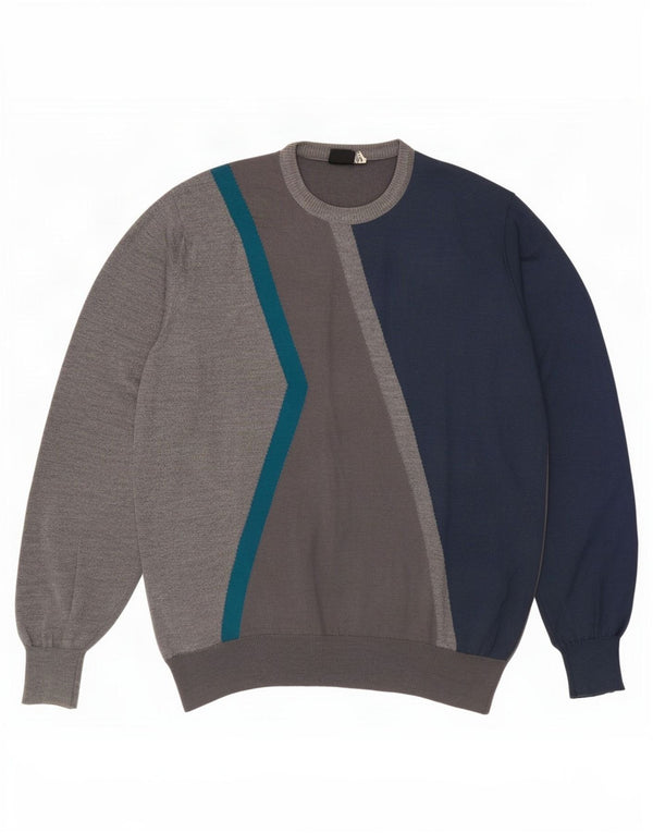 Vintage Mens Crew Neck Jumper Sweater IT 52 Large Grey Colourblock
